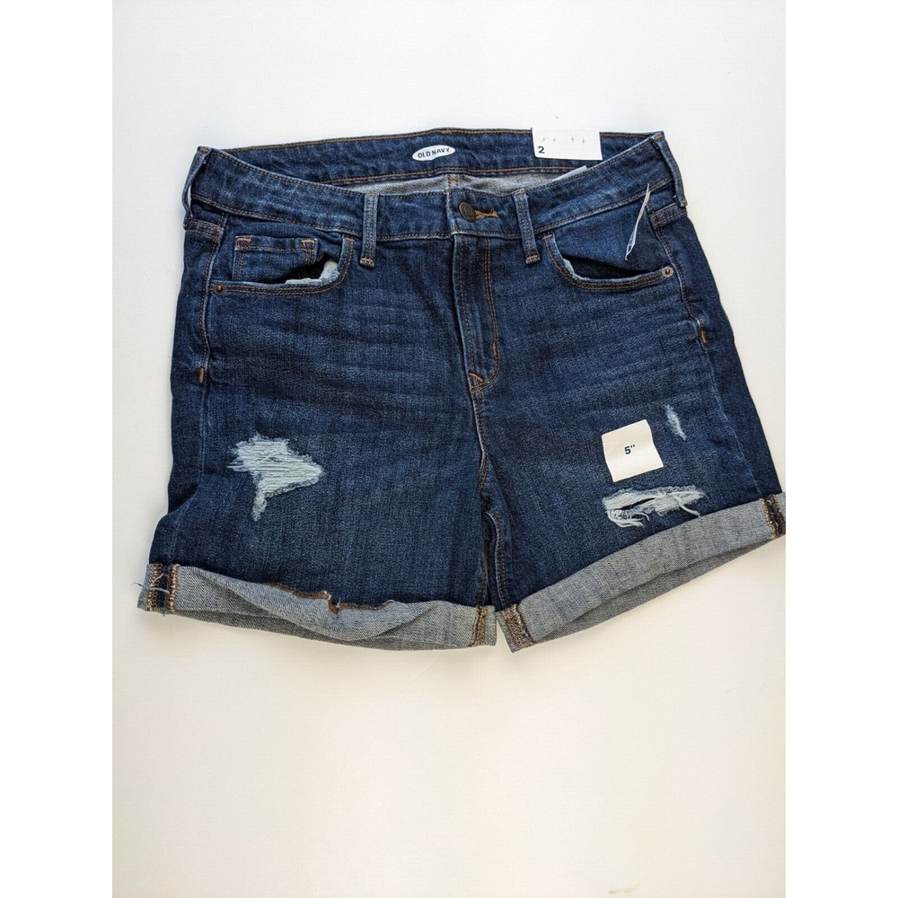 Old Navy Womens Jeans Short Pleated Hem Distressed Mid Rise Medium Wash Sz 2 NWT